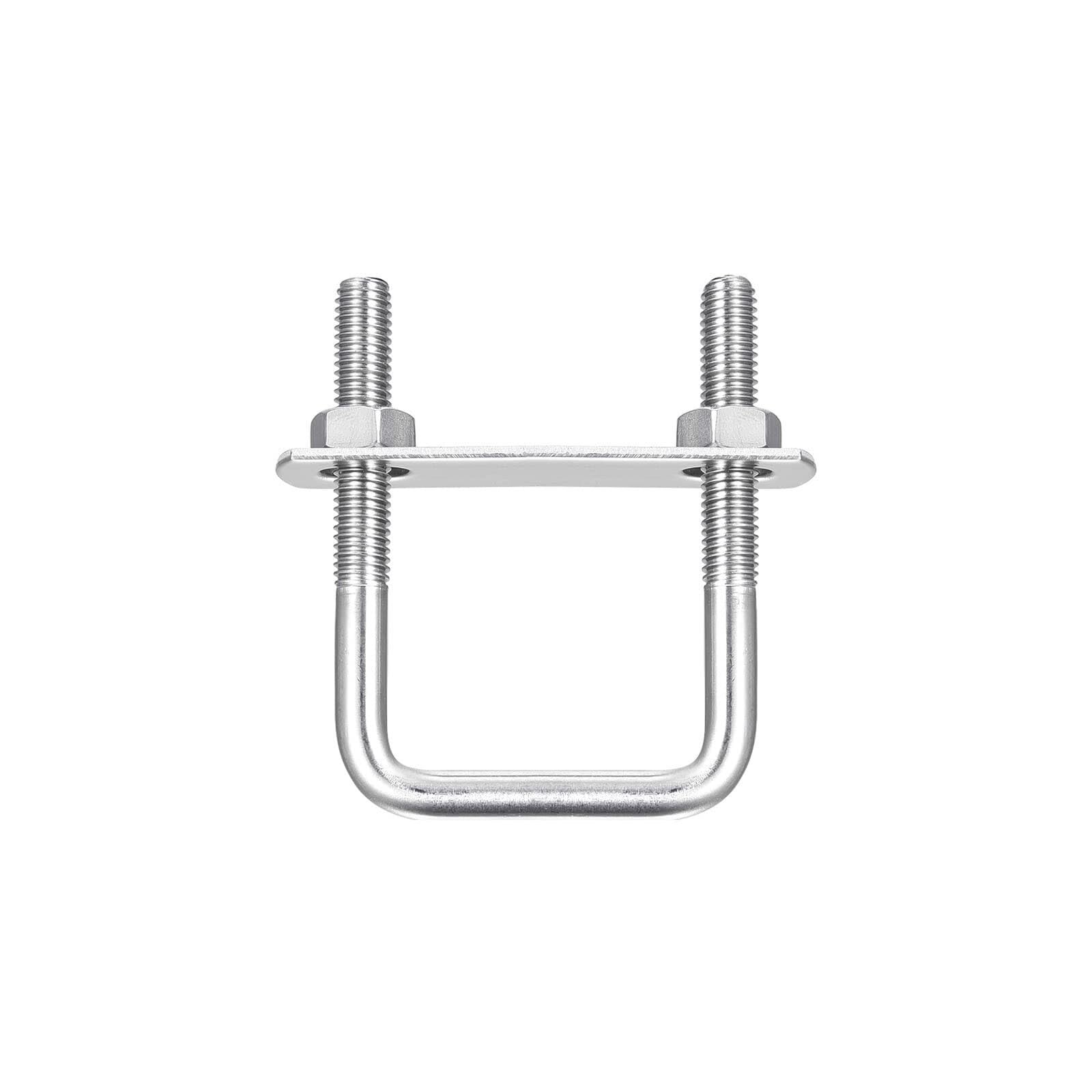 TOP-VIGOR 3 sets M8 Square U-Bolts, 42mm Inner Width 65mm Length 304 Stainless Steel U-Bolts with Nut, Plate for Building Installations Mechanical Parts Connection Cehicles Ships
