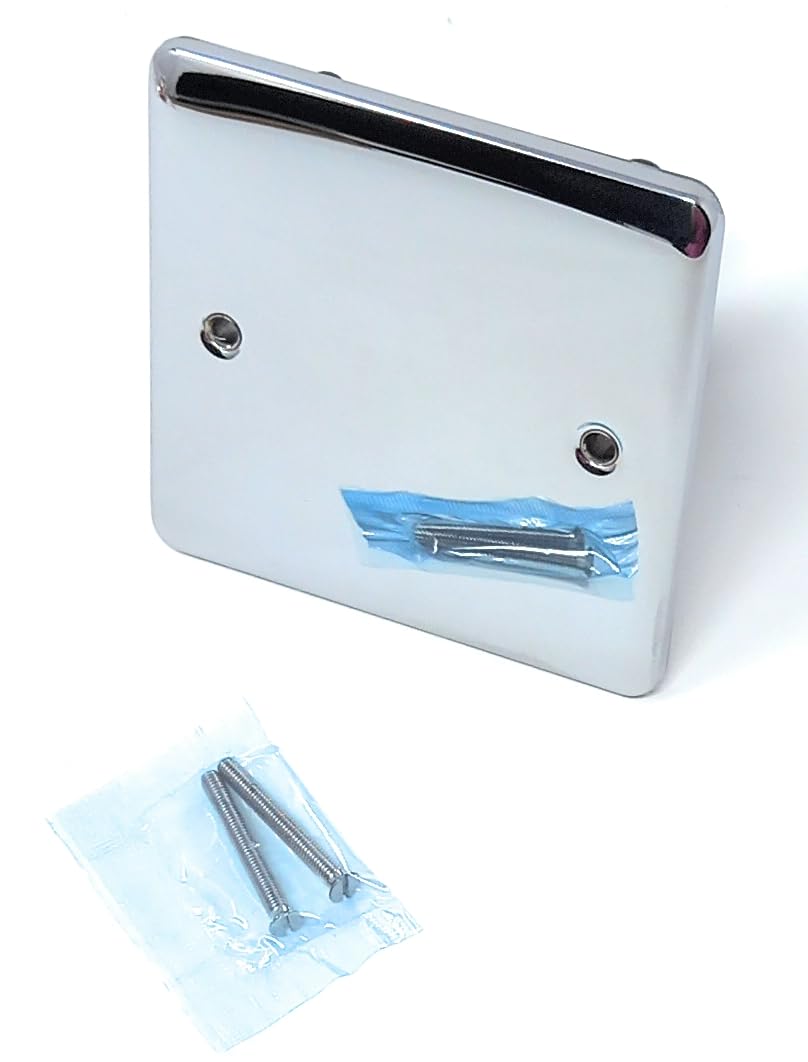 Single Gang Blanking Plate, Wall Faceplate, Cover for Electrical Sockets, Screws Included (Chrome)