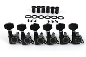 Demusea MAG-303 Guitar Machine Head black color 6 pieces in line square shape1:18 Sealed string tuning key machine tuning pegs machine tuners for electric guitars (Black, 6 For Right)