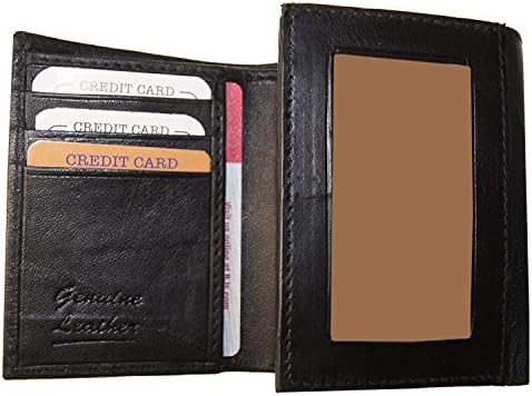 Leather Trifold Wallet Multifunctional Outside Window ID Black Organza Gift Bag SUN1305BK