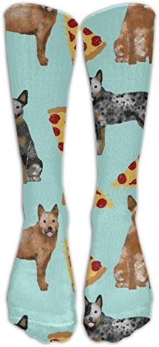 Huadduo Australian Cattle Dog Blue And Red Heelers And Pizzas Training Socks Crew Athletic Socks Long Sport Soccer Socks Soft For Men Women