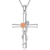 LWXIE Diamond Cross Necklace for Women 925 Sterling Silver Rose Flowers Cross Pendant Jewelry Gifts for Mom Wife Girlfriend Her
