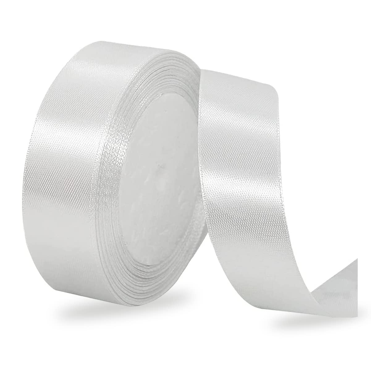 White Ribbon 25mm, 23 Meters Solid Color Satin Gift Ribbon for Crafting, Gift Wrapping, Balloons, Hair Bows Making, Sewing, Wreaths, Bridal Bouquet, Cakes and Wedding Party Decoration — image 1