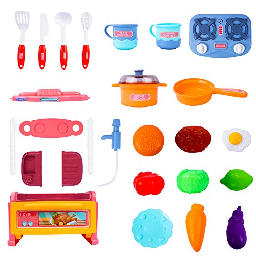 UNIH Kitchen Playset, Kids Play Kitchen for Toddlers Pink 3 4 5 6 7