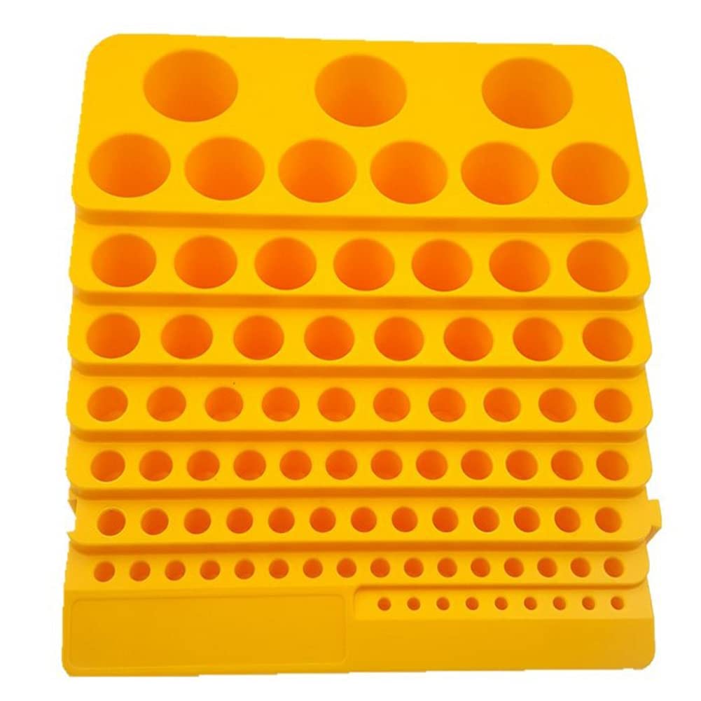 Photo 1 of 1 Piece Milling Cutter Storage Box 84 Holes Milling Cutter Storage Box Bearing Drill Bit Dispenser Organizer Case Multifunctional Drill Bit Dispenser Splicing Organizer Case, Yellow