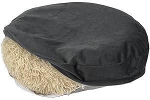 EECHICSPACE Waterproof Round Dog Bed Cover with Zipper Faux Fur Donut Dog Bed Replacement Cover Only 24 Inch Grey Velvet