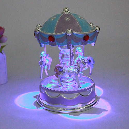 xxiaoTHAWxe LED Glowing Merry-Go-Round Carousel Music Box Kids Toy Christmas Birthday Gift - Pink - Thumbnail 2