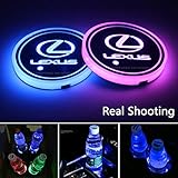 2pcs LED Car Cup Holder Lights for Lexus, 7 Colors Changing USB Charging Mat Luminescent Cup Pad, LED Interior Atmosphere Lamp