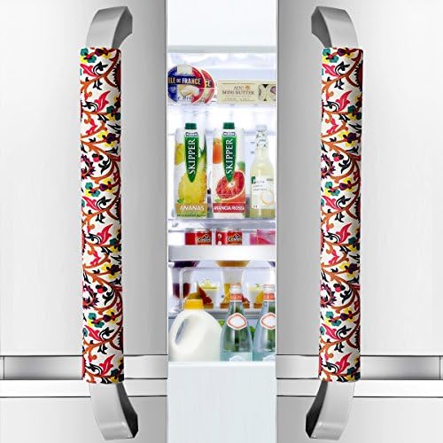 Vezfinel Refrigerator Door Handle Covers,Fridge Oven Dishwasher Protector,Catch Fingerprints&amp;Smudges Home Kitchen Appliances Handmade Decoration( Red Pattern)