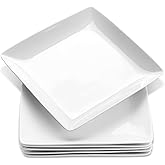 Yedio Porcelain Square Dinner Plates, 10.75 Inch Square Serving Plate for Steak, Pasta, Salad, Snacks, Pizza, Appetizer Plates, Set of 6, White