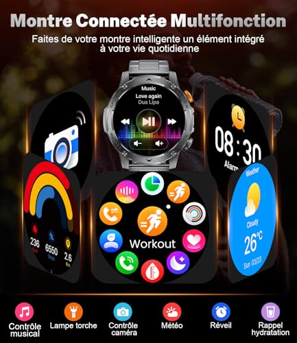 LIMIGE Men's Smartwatch with 1000 mAh/Torch, 1.75 Inches Smart Fitness Watch with Calls, 5 ATM Waterproof Military Smart Watch Tracker for Heart Rate Monitor SpO2,3 Straps, Black