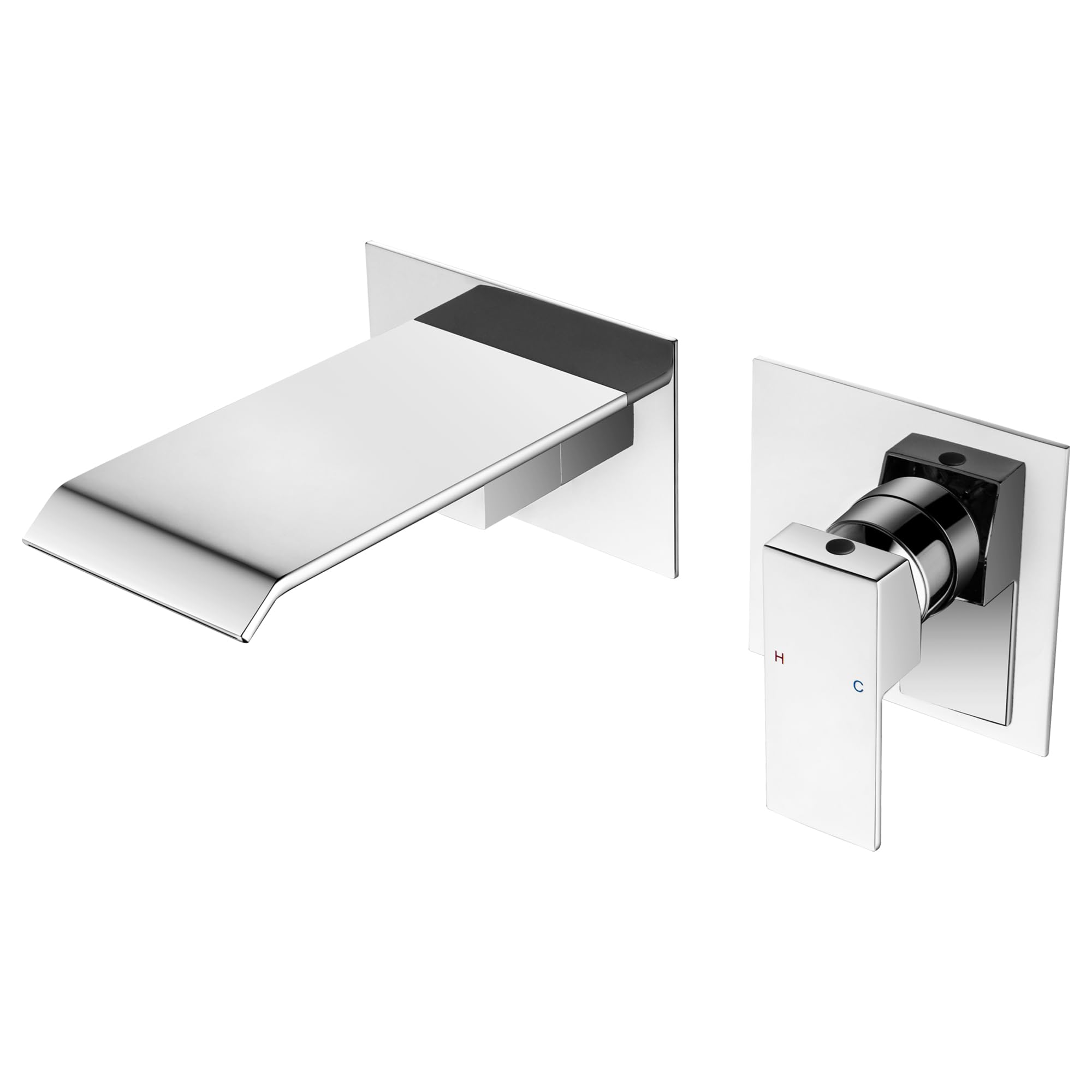 BAITUJIE Wall Mounted Bath Taps Chrome Brass Waterfall Bath Filler Taps Wall Basin Tap