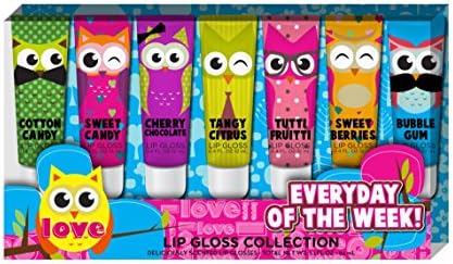 "Everyday Of The Week!" 7 Piece Deliciously Scented Lip Gloss Collection With Fun Owl Design