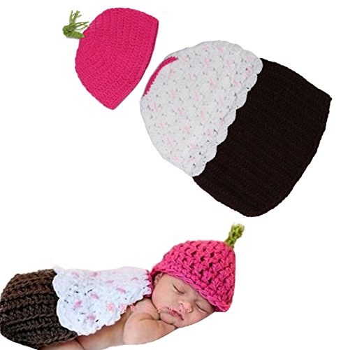 HP95(TM) 2PC/LOT Newborn Crochet Knit Strawberry Costume Photo Prop Outfits Set