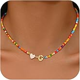 Goldegg Colorful Initial Necklaces for Girls Women, 14K Gold Plated Bubble Initial Pendant Heart Shell Necklace Jewelry Valentines Gifts for Teen Girls Kids