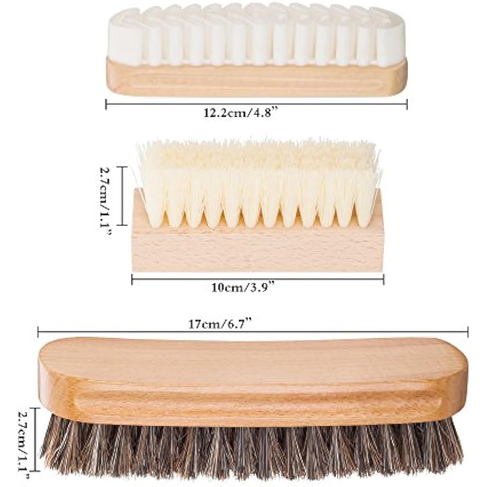 Shoe Brush Kit With 100 Horsehair Bristles Brush, Cleaning Crepe
