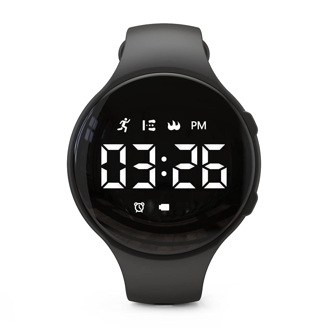 Focwony Non-bluetooth Led Fitness tracker watch,Digital Pedometer watch,with Step Counting/Distance/Calories/Stopwatch/Alarm Clock, Great Gift for Kids Teens Girls Boys Xmas (Round - black)