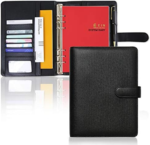 Synthetic Leather System Diary 2-Stage Handmade Organizer Planner with Daily Schedule & Manage, Users can Create Their own Diaries to Suit Their Tastes Using The Form of six-Hole(Black)