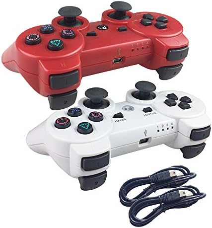 Deloke Wireless Bluetooth Controller For PS3 Double Shock - Bundled with USB charge cord (Red and White)