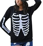 Sumtory Women Halloween Theme Skeleton Print Long Sleeve Swearshirt Tops