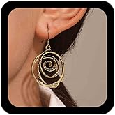 Iaceble Vintage Flower Dangle Earrings Hollow Rose Flower Earrings Gold Metal Flower Drop Earrings Boho Filigree Floral Earrings Jewelry for Women