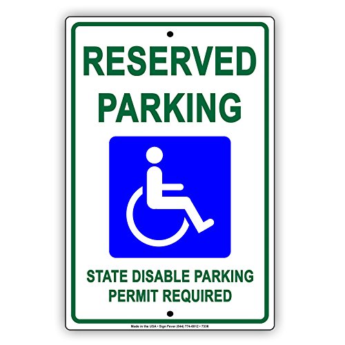 Reserved Disabled Parking State Disable Parking Permit Required Notice Aluminium Metal 12"x18" Sign Plate