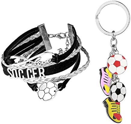 WORT Soccer Gifts Soccer Bracelet PLUS Football Boot Soccer Shoe Keychain,Soccer Jewelry,Sports Birthday Gift, Black