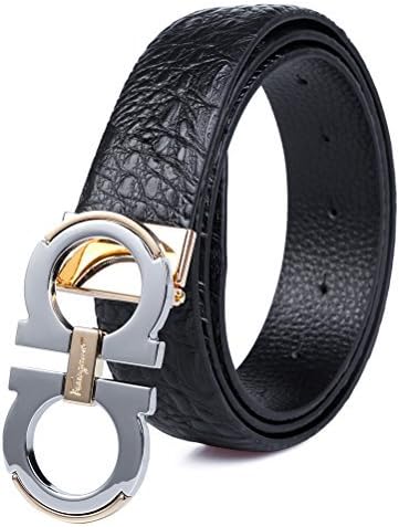 Belts for Men Alligator Pattern Leather Belt 1.3" Wide (Waist Size: 42-44, Silver)