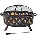 Sunnydaze Crossweave Outdoor Fire Pit - 36 Inch Large Bonfire Wood Burning Patio & Backyard Firepit for Outside with Spark Screen, Poker, and Round Fireplace Cover, Black