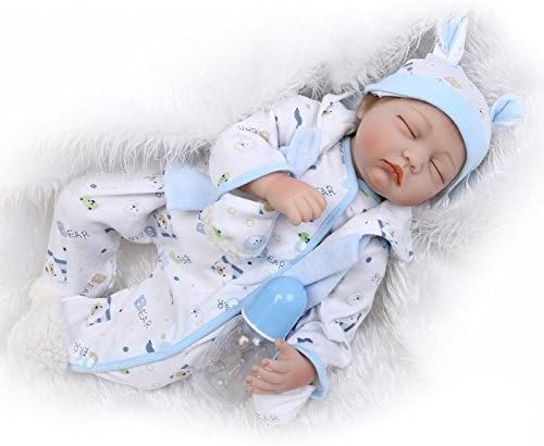 Prezzo Nicery Reborn Baby Doll Rinato Bambino Bambola Vinyl Molle del Simulazione Silicone 22 Pollici 55cm Bocca Realistico Ragazzo Ragazza Bambina Giocattolo vivido 3 Anni + White Blue Eyes Close Offerte