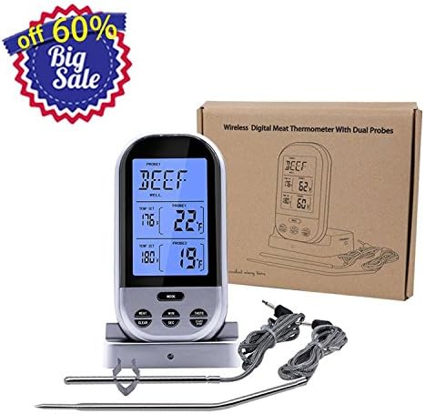 GOGOGOFUN Wireless Grill Thermometer Display Roasting Thermometer BBQ /Meat/ Steak Roasting Oven silver
