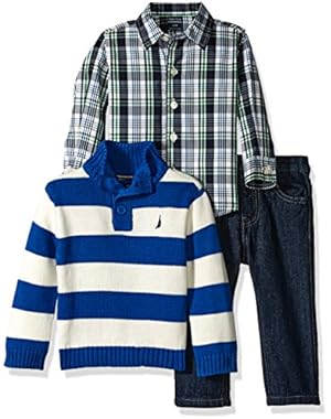 Nautica Baby Boys' Three Piece Set with Button Down Shirt, Sweater, and Pants