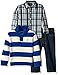 Nautica Baby Three Piece Set with Woven, Quarter Button Sweater, Denim Pant, Medium Blue, 18 Months