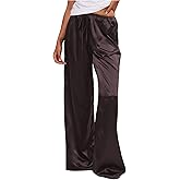 MakeMeChic Women's Summer Satin Silk Pants Casual Flowy Pants Beach Vacation Wide Leg Pants