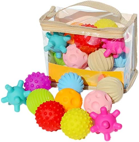 MatSailer Textured Multi Sensory Ball Set, 10pcs Colorful Soft and Squeeze Sensory Toys with a Storage Bag