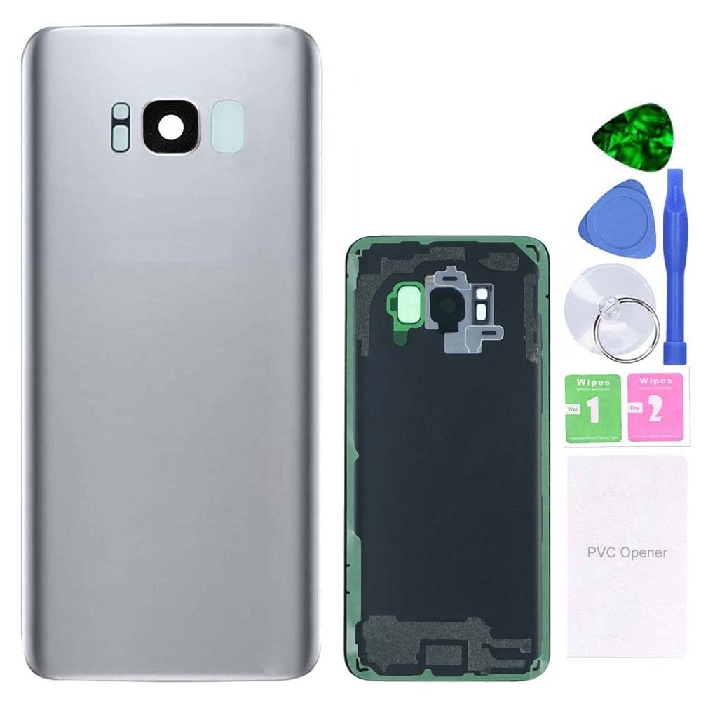 MovTEK Back Glass Replacement Rear Battery Cover Genuine for Samsung Galaxy S8 G950F with Camera Lens Repair Kit (Artic Silver)