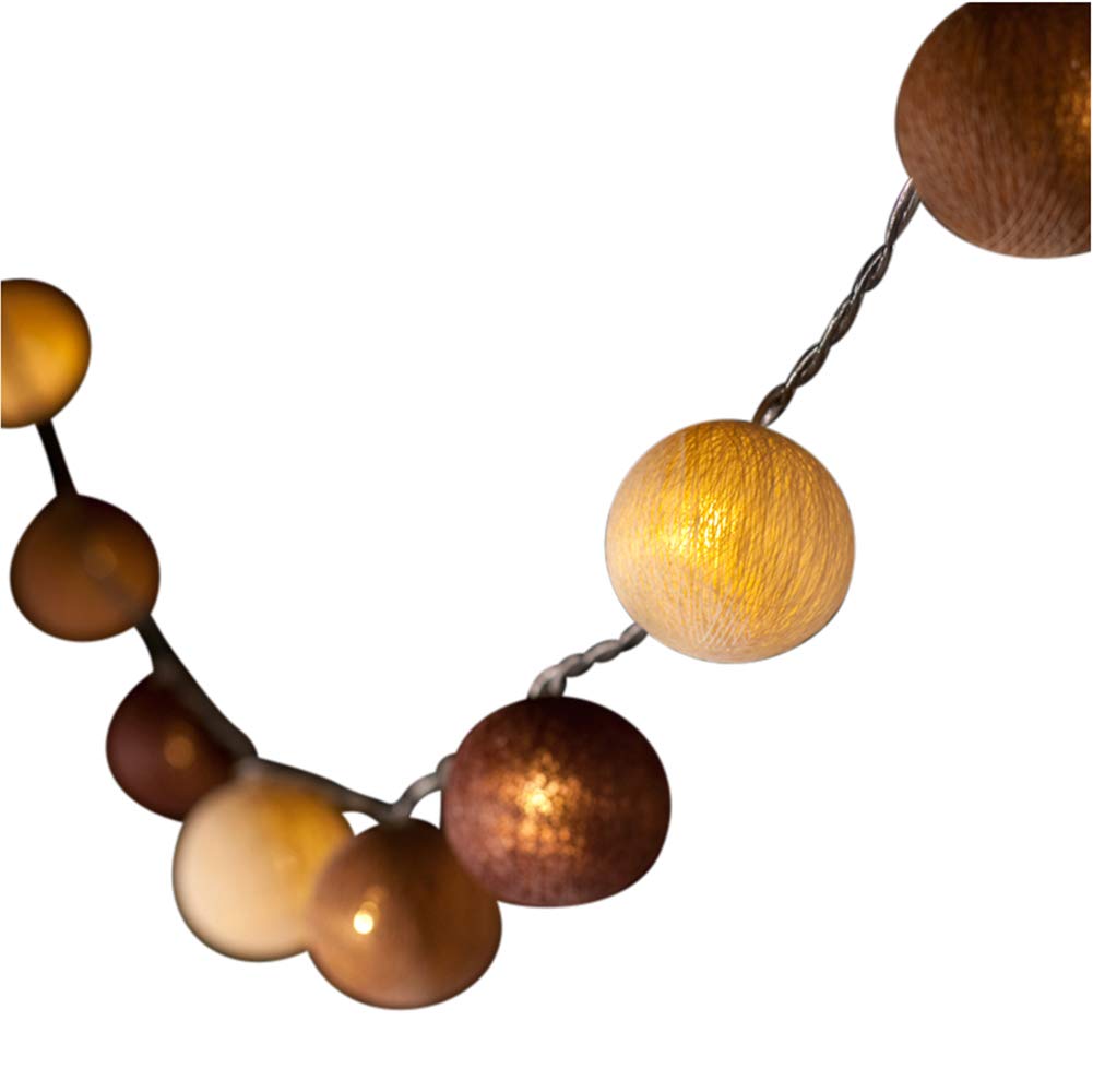 Blaze On Ambient Ball Fairy Lights (Rustic Tones) – 20 Warm White LED Lights – Hand–Spun Cotton Balls – USB Powered and Includes UK 3–Pin USB Adapter – Indoor Decorative String Lights