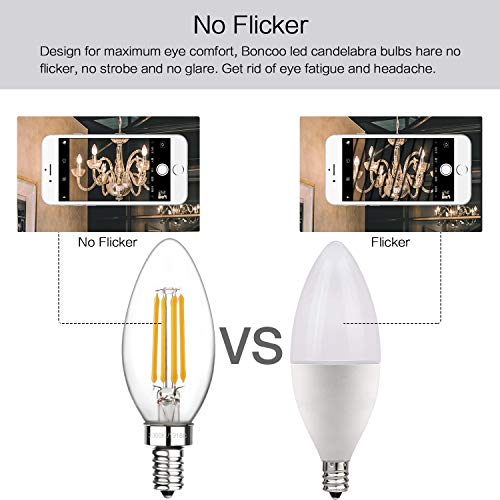 LED Candelabra Bulb, Boncoo Dimmable LED Chandelier Light Bulbs 6W 3000K Soft White Filament LED Candle Bulbs 60W Incandescent Equivalent B11 530 Lumen E12 Base Clear Glass Decorative Bulb 6 Packs - Thumbnail 5