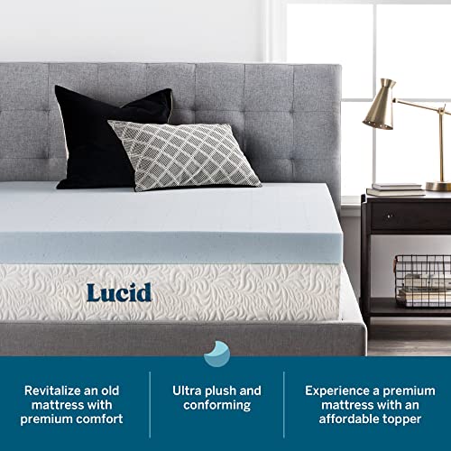 LUCID 4 Inch Gel Memory Foam Mattress Topper, Ventilated Design, Ultra