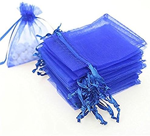 9X12cm 50pcs Drawstring Sheer Organza Wedding Gift Party Favor Jewelry Pouch Candy Bags (blue)