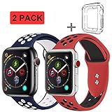 iWatch Band 42mm, R-fun Direct Soft Silicone Replacement Band for iWatch Series 3, Series 2, Series 1, Sport, Edition (42MM-Red/black+blue/write)