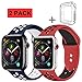R-fun Band Compatible with Apple Watch 42/44mm Women and Men, Soft Silicone Replacement Wristband for Apple iWatch Series 4, Series 3, Series 2, Series 1, Sport, Edition(Red/Black+Blue/Write)