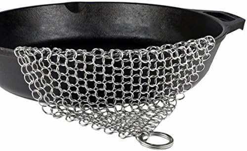9x8 Inch Stainless Steel Chainmail Scrubber and Cast Iron Cleaner by Cougar Chef, for Cast Iron Cookware, Pots, Pans, Skillets, Griddles, BBQ Grills, Dutch Ovens, and Glassware