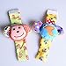 Happy Monkey Baby Wrist Rattles and Foot Finders Set High Contrast Infant Foot Finders Socks and Newborn Hand Wrist Rattle Toy Cute Engaging Elephants and Monkeys Bright Developmental Colors Patterns