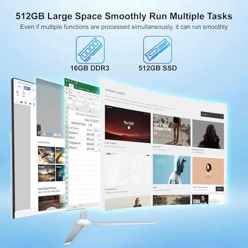 SUKOTOP 23,8 Pouces Ordinateur Tout-en-Un Ordinateur de Bureau de écran courbé Core i7 (jusqu'à 3,8 Ghz) 16 Go RAM 512 Go SSD Dual Band WiFi Bluetooth 5.0 Complet avec Clavier et Souris câblé