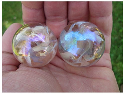 2 BOULDERS 35mm PINK FAIRY Marbles glass ball jellyfish iridescent Giant LARGE