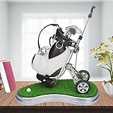 Hankerlife Golf Pens with Golf Bag Holder, with 3 Pieces Aluminum Pen Office Desk Golf Bag Pencil Holder for Fathers Day,Golf Souvenirs Unique Gifts for Golfer Fans Coworker (White and Black)