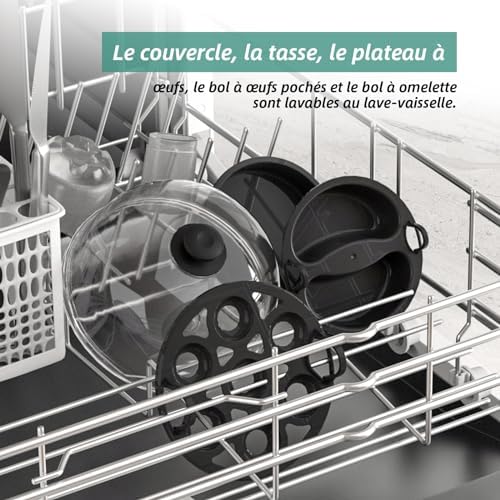 Cuiseur Oeuf, cuisinier d'œufs de 360 W, 7 œufs faciles à peler, œufs mollets, œufs moyens, œufs durs, poached, cuiseur vapeur, buzzer, lumière indicatrice, sans BPA