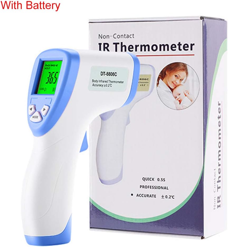Forehead Infrared Thermometer Body Temperature Thermometer Non Contact Temporal Thermometer LCD Digital IR Laser Thermometer Handheld Temperature Gun with Battery