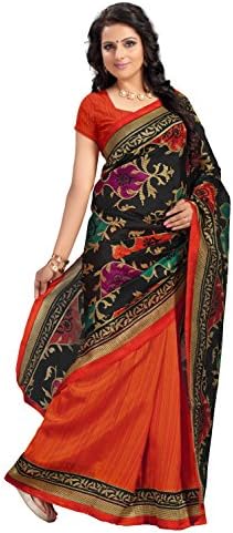 Khushali Presents Jute Silk Half &amp; Half Saree(Orange,Multi)